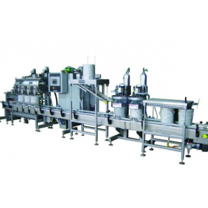 3 &ndash; Head Automatic Net Weight Filling & Crimp Closing Machine for Gallon to Pail Containers with POP Fill Cart