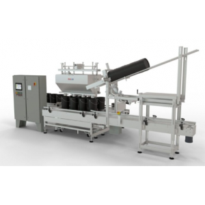 4-Head Automatic Net Weight Filling & Closing Machine with Lateral Container Transfer for faster cycle times &ndash; Pint to Pail Containers